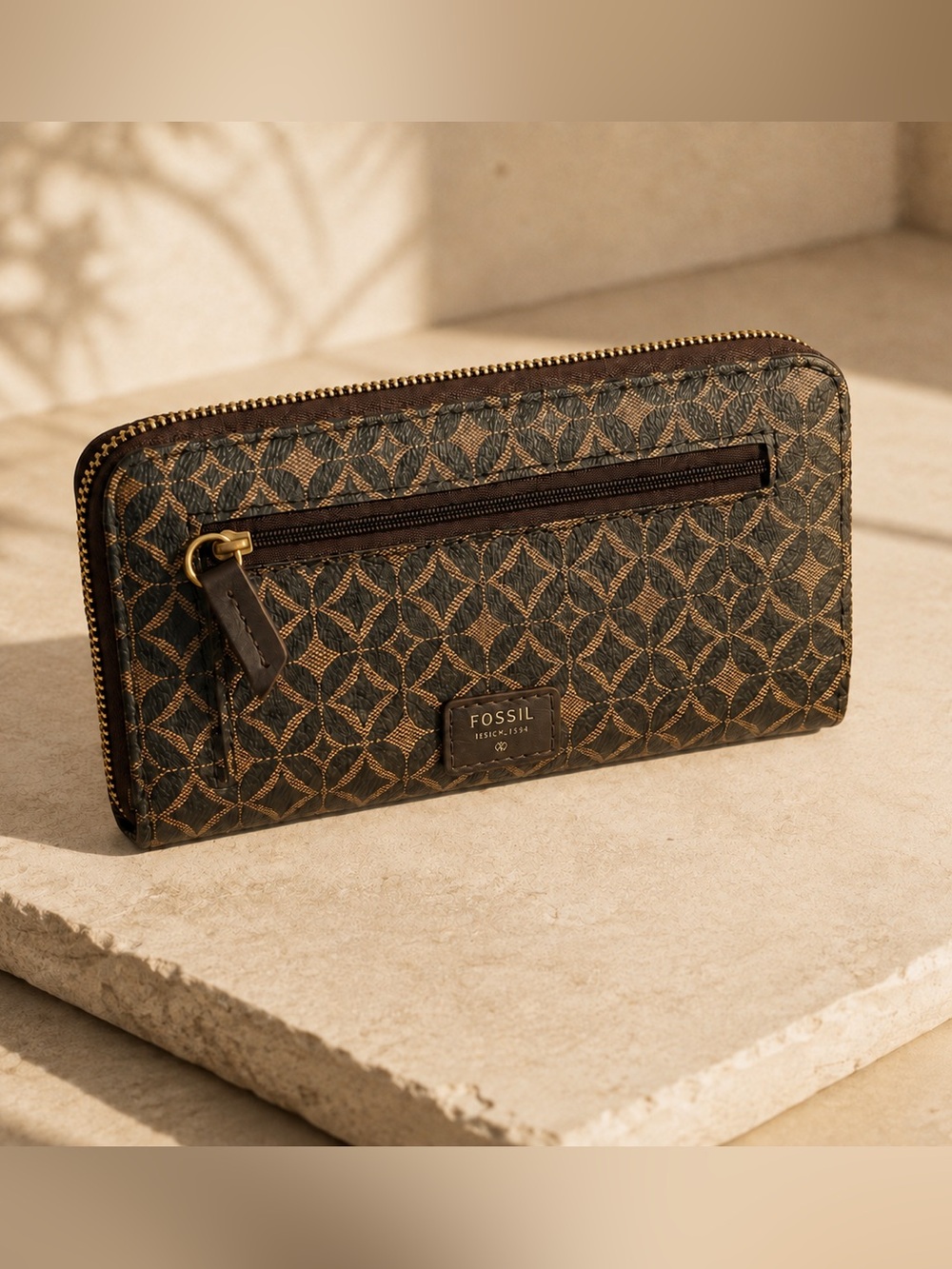Fossil Brown Monogram Zip Around Wallet